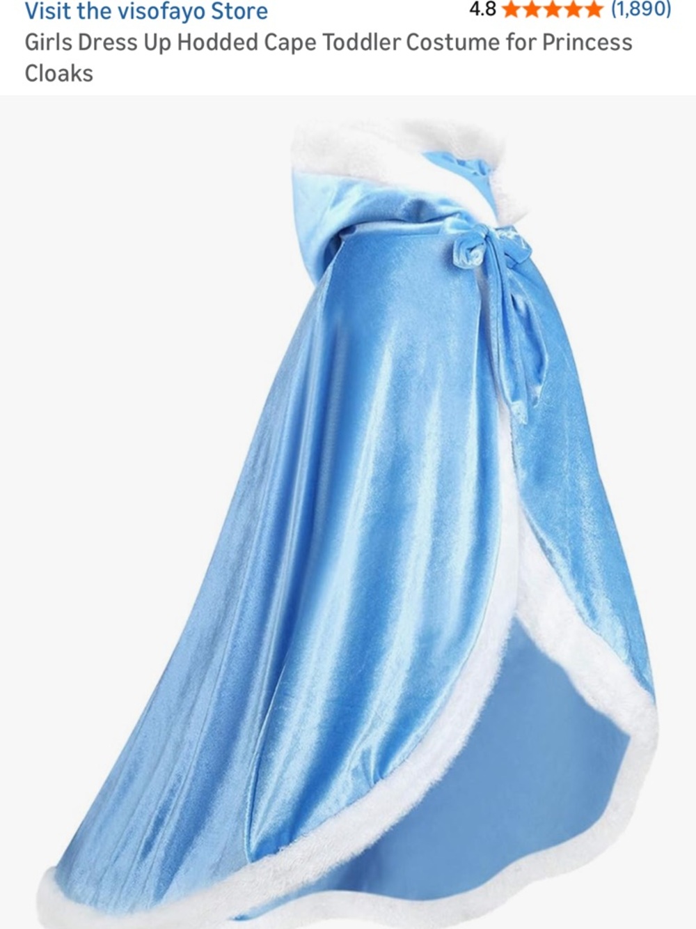 Size 6-7 Light Blue Velvet Hooded Cape with White Faux Fur Trim